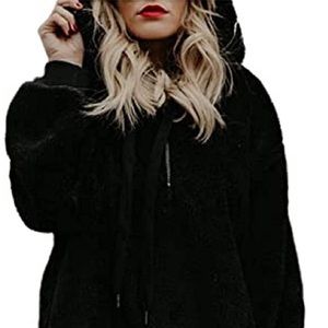 NWOT teddy bear super soft black 1/4 zip up hoodie